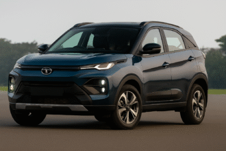 Tata Nexon 2025 SUV का फ्रंट और साइड व्यू – नई डिज़ाइन और आधुनिक फीचर्स के साथ"
