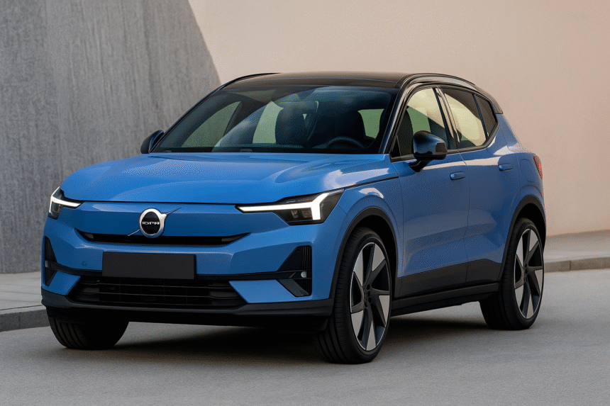 Volvo EX30 electric SUV 2025 front view in blue color with 480 km driving range in India