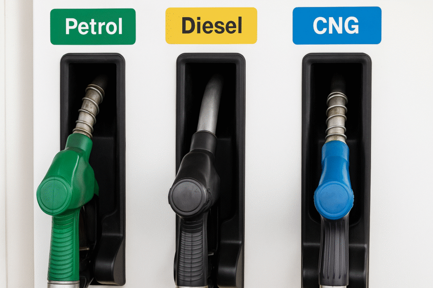 Fuel pumps showing petrol, diesel and CNG prices update India 26 September 2025