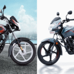 A high-resolution image showing TVS Sport vs Bajaj Platina parked side by side for comparison, highlighting their design, engine size, and commuter styling.