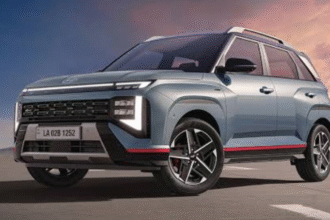 Hyundai Venue 2025 Review-New-Generation Hyundai Venue N Line Red Sporty SUV rear and side profile, undisguised spy shot 2025