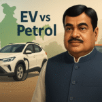 3D illustration showing electric car and petrol car comparison representing EV price parity in India.
