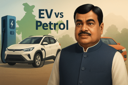 3D illustration showing electric car and petrol car comparison representing EV price parity in India.