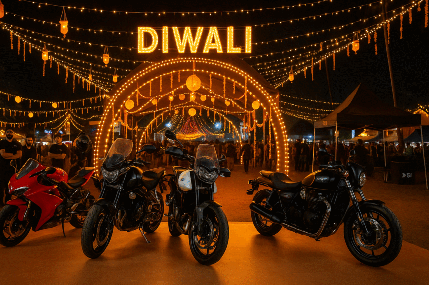 India Bike Week 2025 Goa venue decorated with festive Diwali lights and superbikes on display