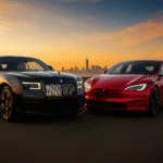 Rolls-Royce Spectre vs Tesla Model S Plaid – Electric luxury car comparison with futuristic design