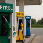 फ्यूल स्टेशन पर पेट्रोल, डीजल और CNG भरते हुए वाहन – 1 अक्टूबर 2025 के ताज़ा ईंधन दामों की झलक