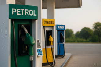 फ्यूल स्टेशन पर पेट्रोल, डीजल और CNG भरते हुए वाहन – 1 अक्टूबर 2025 के ताज़ा ईंधन दामों की झलक