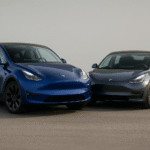 A high-resolution digital photograph showing Tesla Model Y 2026 and Model 3 2025 side by side, representing the recall due to battery contactor fault — Focus Keyword: Tesla Model Y and Model 3 Recall