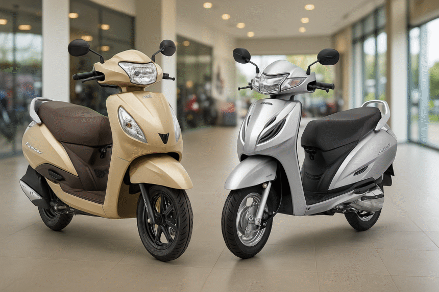 TVS Jupiter and Honda Activa 2025 scooters side by side comparison with detailed specifications