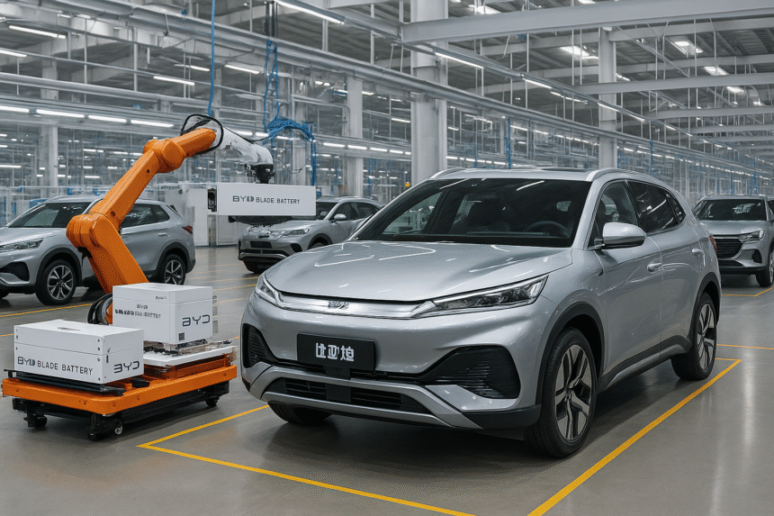 “BYD Electric Vehicle Production Line with Blade Battery Technology – BYD Sustainability Strategy 2025”