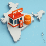 3D illustration of petrol pump with India map showing current fuel prices in India