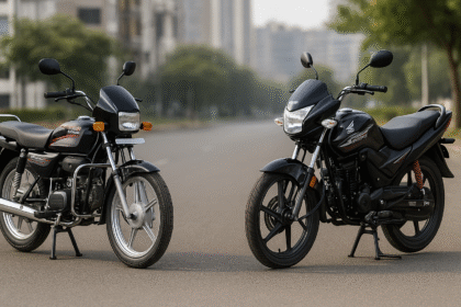 Hero Splendor Plus और Honda Shine साइड-बाय-साइड पार्क की गईं commuter मोटरसाइकिलें