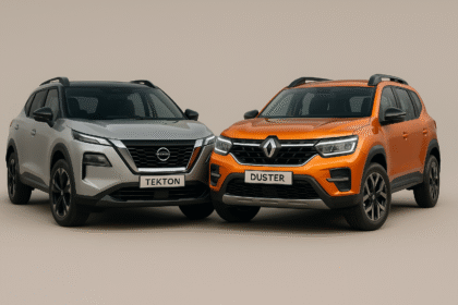 Nissan Tekton vs Renault Duster 2025 SUVs side-by-side showing front design, LED headlamps, and new body styling