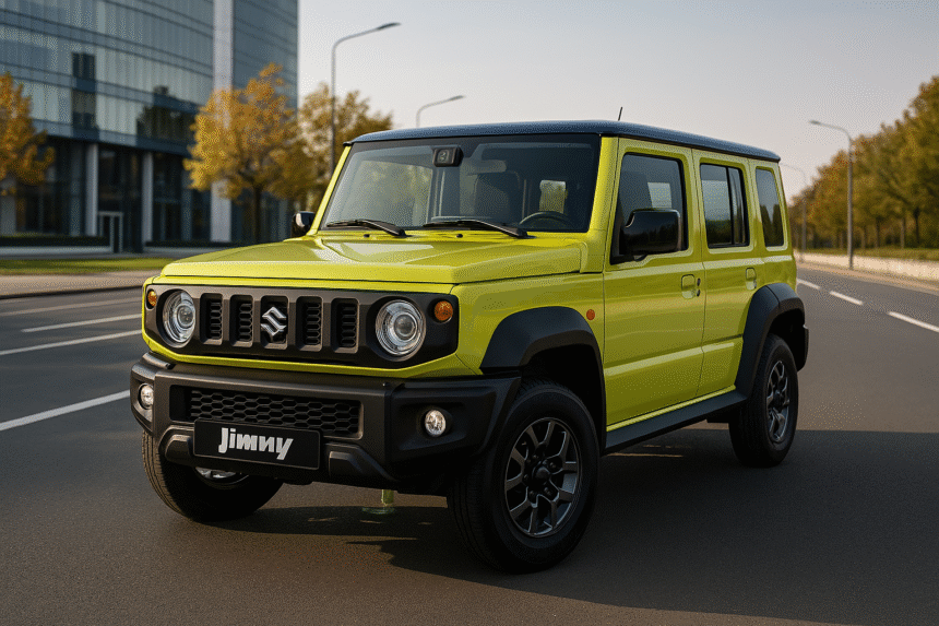 भारत में बनी Maruti Jimny 5-Door SUV का हाई-रेजोल्यूशन फोटो जिसमें रग्ड डिजाइन, ऑफ-रोडिंग लुक और आधुनिक LED हेडलैंप दिख रहे हैं — अब जल्द ही ADAS फीचर्स के साथ आने वाली।