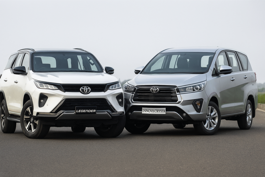 Toyota Fortuner Legender vs Innova Crysta Comparison 2025: कौन है बेहतर? जानिए पूरी डिटेल हिंदी में