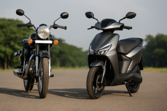 Petrol vs Electric Bike comparison – नई इलेक्ट्रिक और पारंपरिक पेट्रोल बाइक साइड व्यू, भारत 2025 की तुलना रिपोर्ट”
