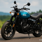 AI generated image of a Royal Enfield Hunter 350 motorcycle, showcasing its modern retro design, fuel tank, and roadster styling. This is a digitally created representation and may not accurately reflect the real product. (AI generated image disclaimer)"