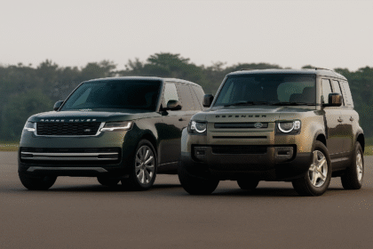 प्रीमियम Jaguar Land Rover SUVs – Range Rover और Defender का साइड व्यू, आधुनिक डिजाइन और लग्ज़री स्टाइलिंग के साथ।