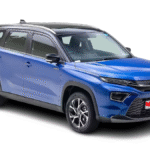 Toyota Urban Cruiser Hyryder 2025 Hybrid SUV in Blue color featuring bold front grille, LED headlamps, and panoramic sunroof – Toyota Urban Cruiser Hyryder Review 2025