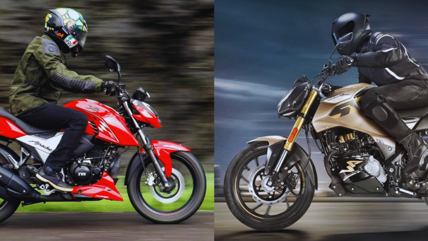 Hero Xtreme 160R 4V vs TVS Apache RTR 160 4V comparison showing both bikes in motion on road test
