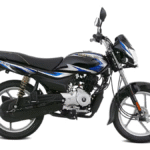 Bajaj Platina 100 side profile in black-blue color showing sleek design and commuter-friendly build — platina mileage 2025