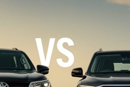 Toyota Fortuner vs Mahindra Scorpio N 2025 — दोनों SUVs आमने-सामने खड़ी हैं, सूर्यास्त की रोशनी में ताकत और डिजाइन की तुलना दिखाते हुए।
